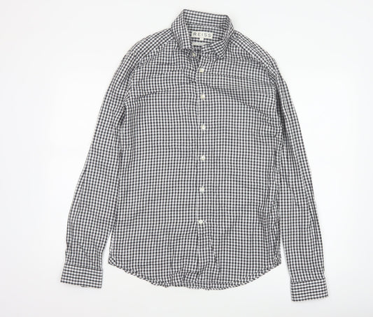 Reiss Men’s Black White Check Slim Fit Cotton Button-Down Shirt S