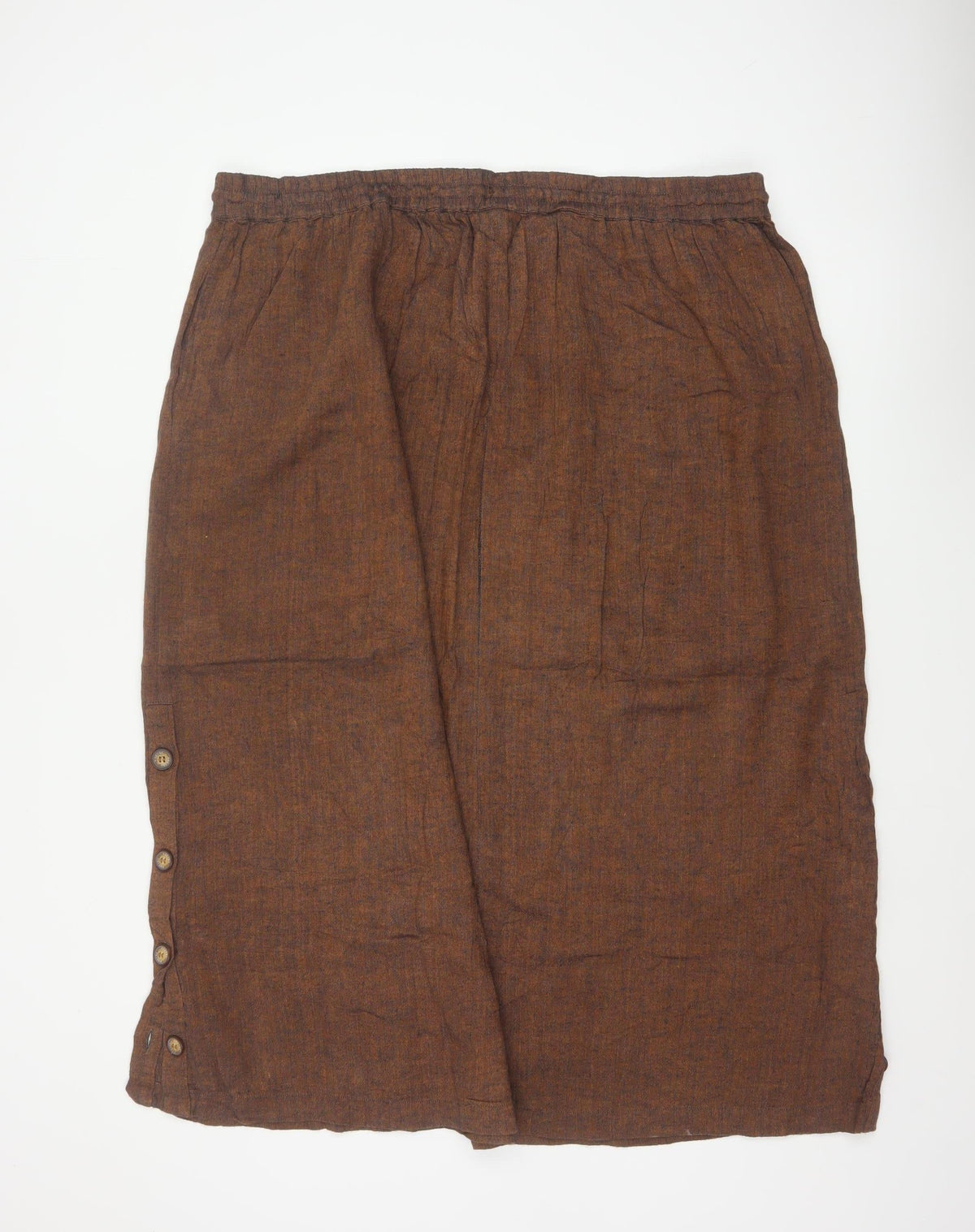 Poetry Women’s Brown UK 22 Linen Blend Midi Straight Skirt Drawstring