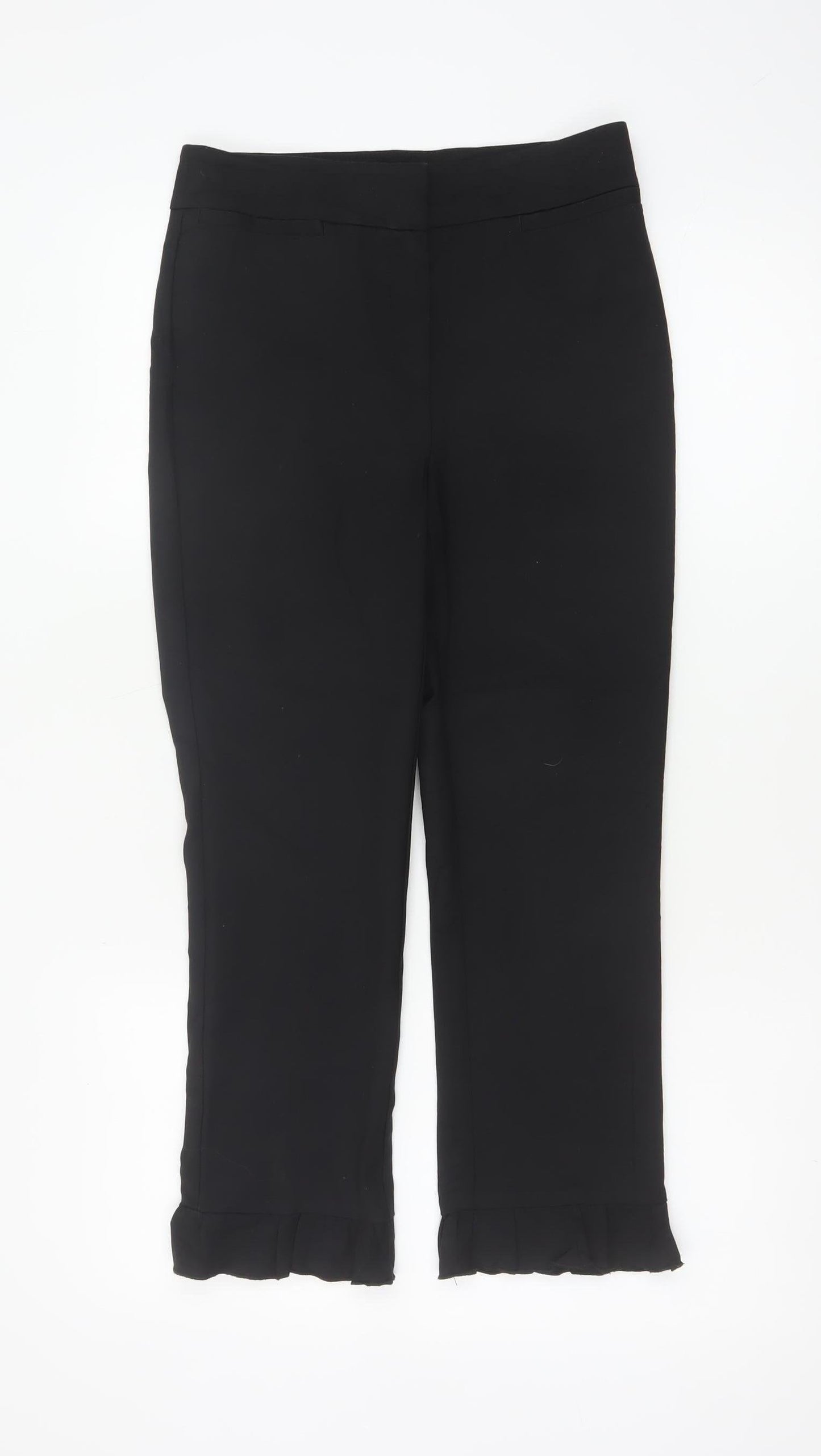 Marks & Spencer Women's Black UK 6 Ruffle Hem Straight Dress Trousers