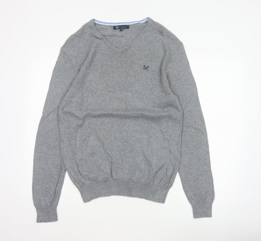 Crew Clothing Company Men’s Grey S V-Neck Cotton Cashmere Pullover Jumper