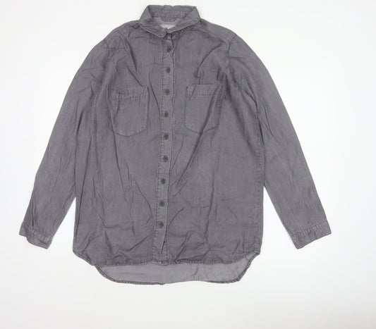 Denim Co. Women’s Grey UK 12 Lyocell Button-Up Long Sleeve Shirt