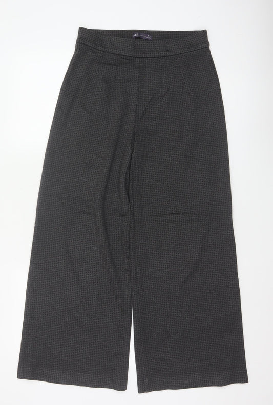 Marks & Spencer Women Grey Check Wide Leg Stretch Trousers UK 10 Regular