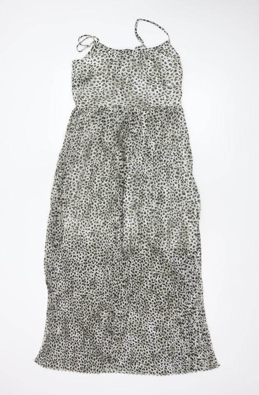 Marks and Spencer Women Grey Animal Print Pleated Maxi Dress UK 10