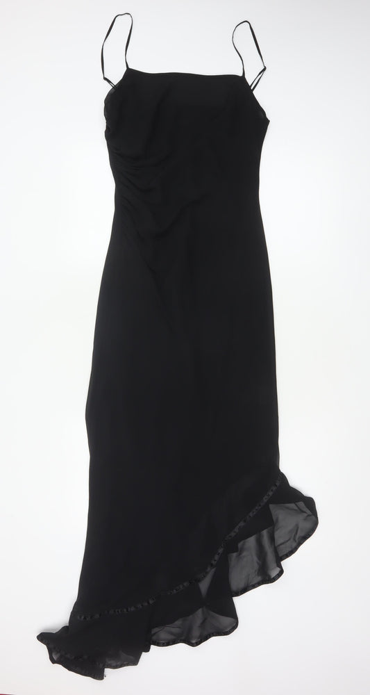 After Six Women’s Black UK 12 Asymmetric Chiffon Slip Dress