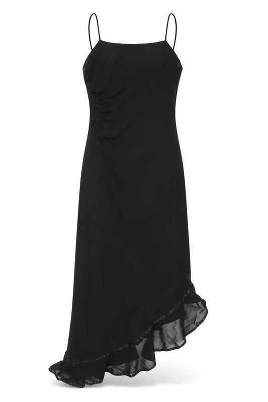 After Six Women’s Black UK 12 Asymmetric Chiffon Slip Dress