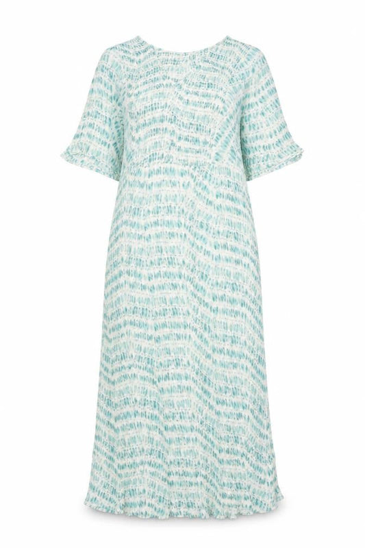 Monsoon Women Blue & White L Long Fit & Flare Flutter Sleeve Dress