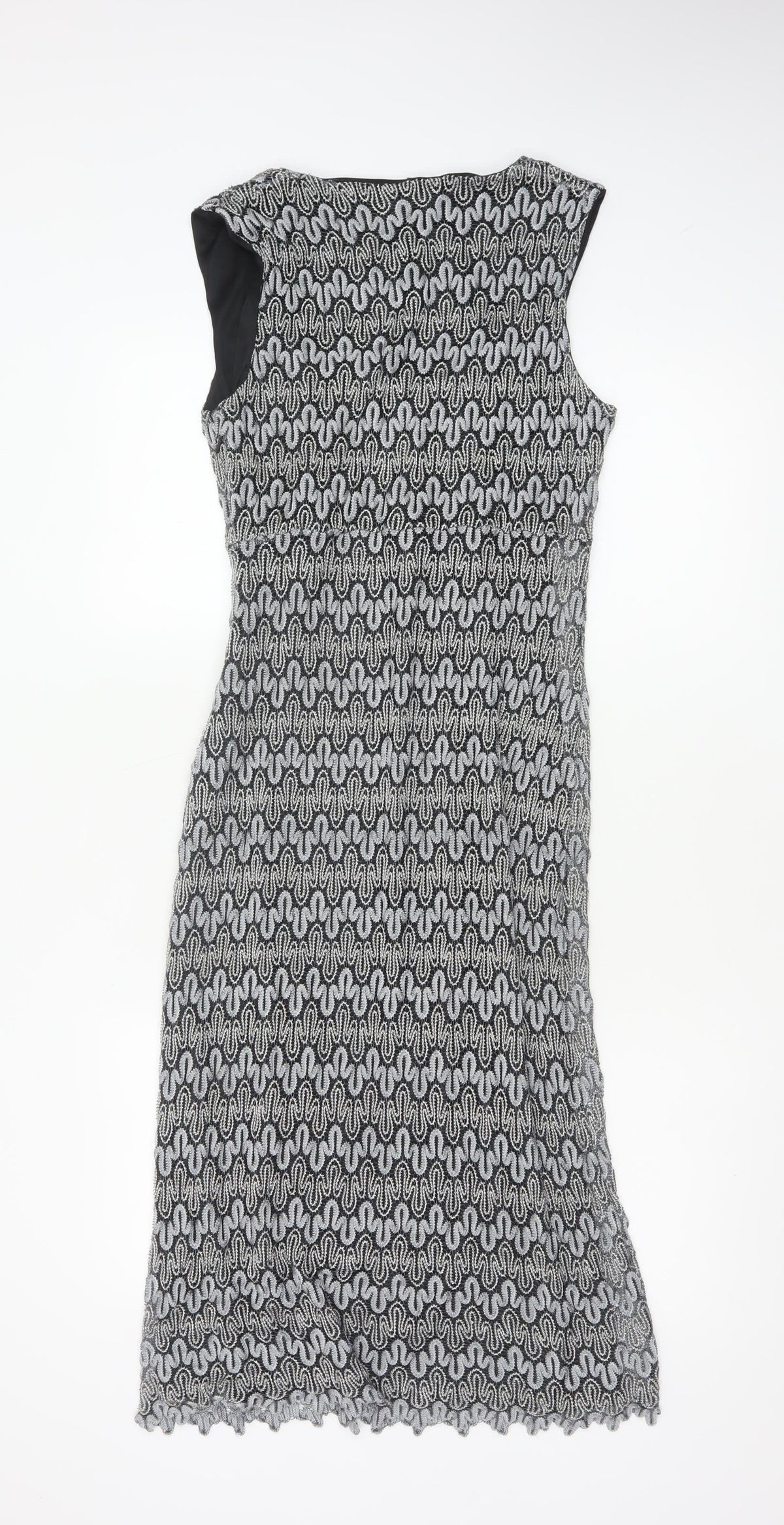 Planet Women Black Silver UK 10 Long Fit & Flare Metallic Knit Dress