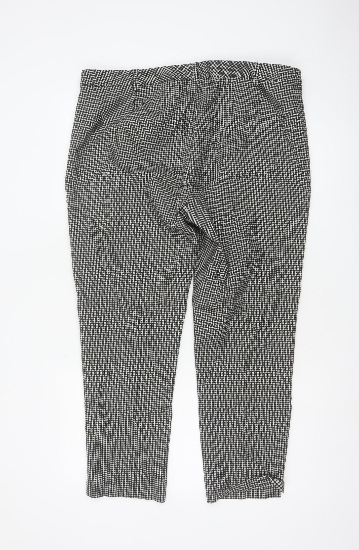 M&S Women Black Check Tapered Stretch Trousers UK 18 Short