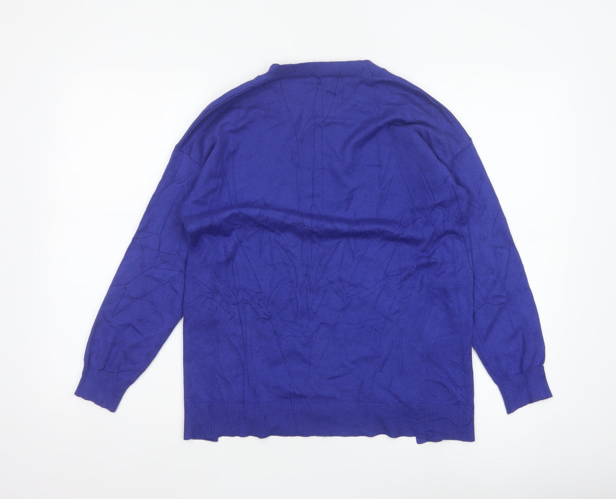 Close-up detail of Dunnes Women Blue S Fine Knit Crew Neck Zip Hem Jumper