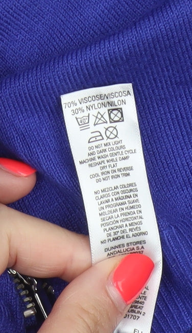 Brand and care label for Dunnes Women Blue S Fine Knit Crew Neck Zip Hem Jumper