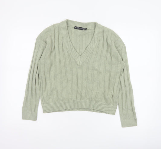 Brave Soul Women Green Size 8 V-Neck Cable Knit Pullover Jumper