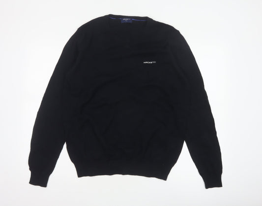 Hackett Golf Men's Black M Cotton V-Neck Logo Pullover Jumper