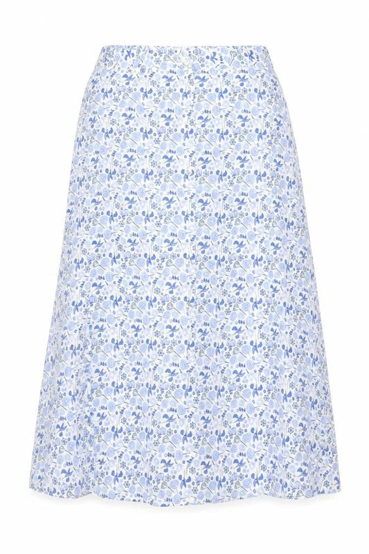 Marks & Spencer Women Blue Floral Cotton Midi A-Line Button Skirt UK 12