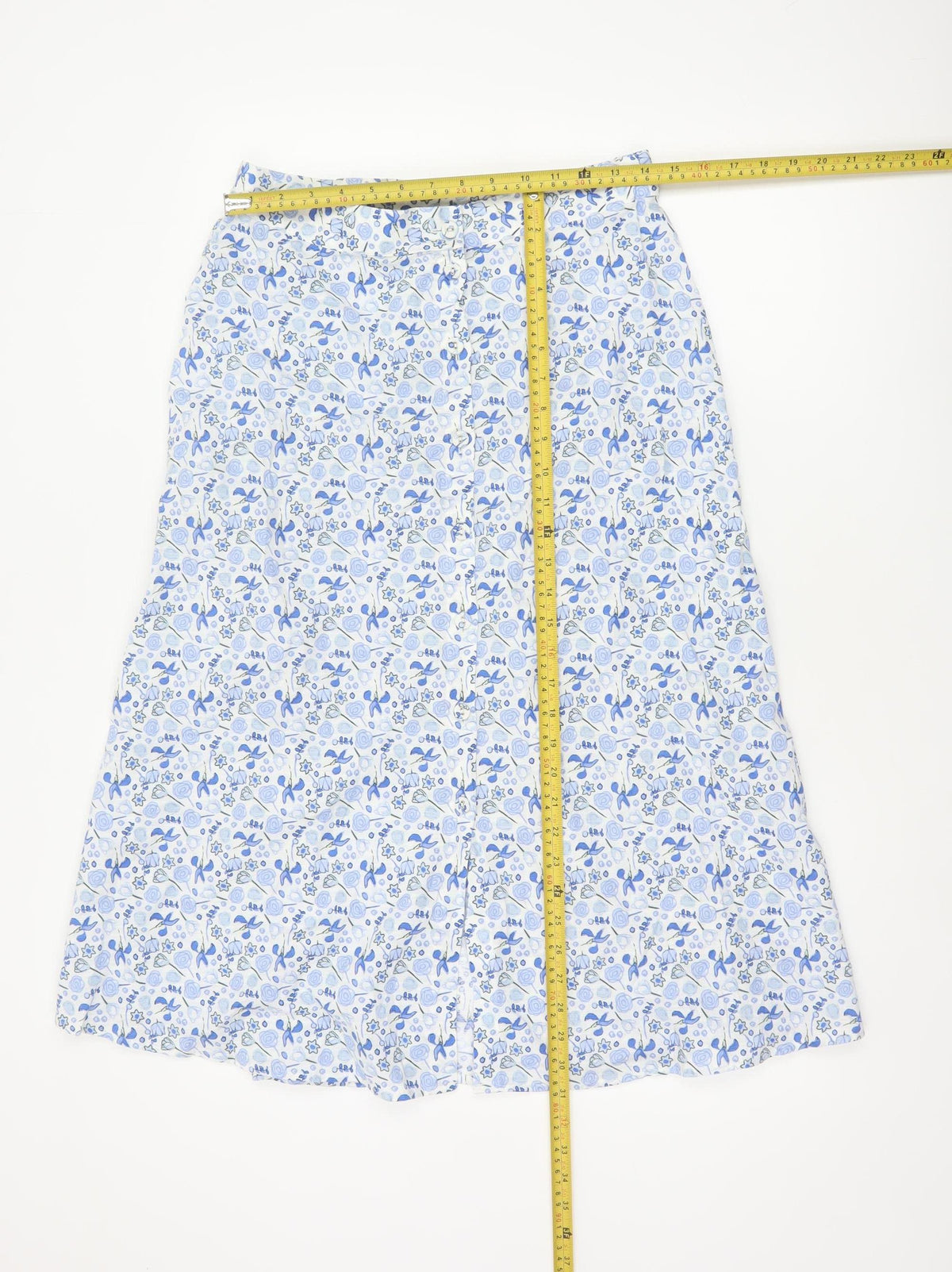 Marks & Spencer Women Blue Floral Cotton Midi A-Line Button Skirt UK 12