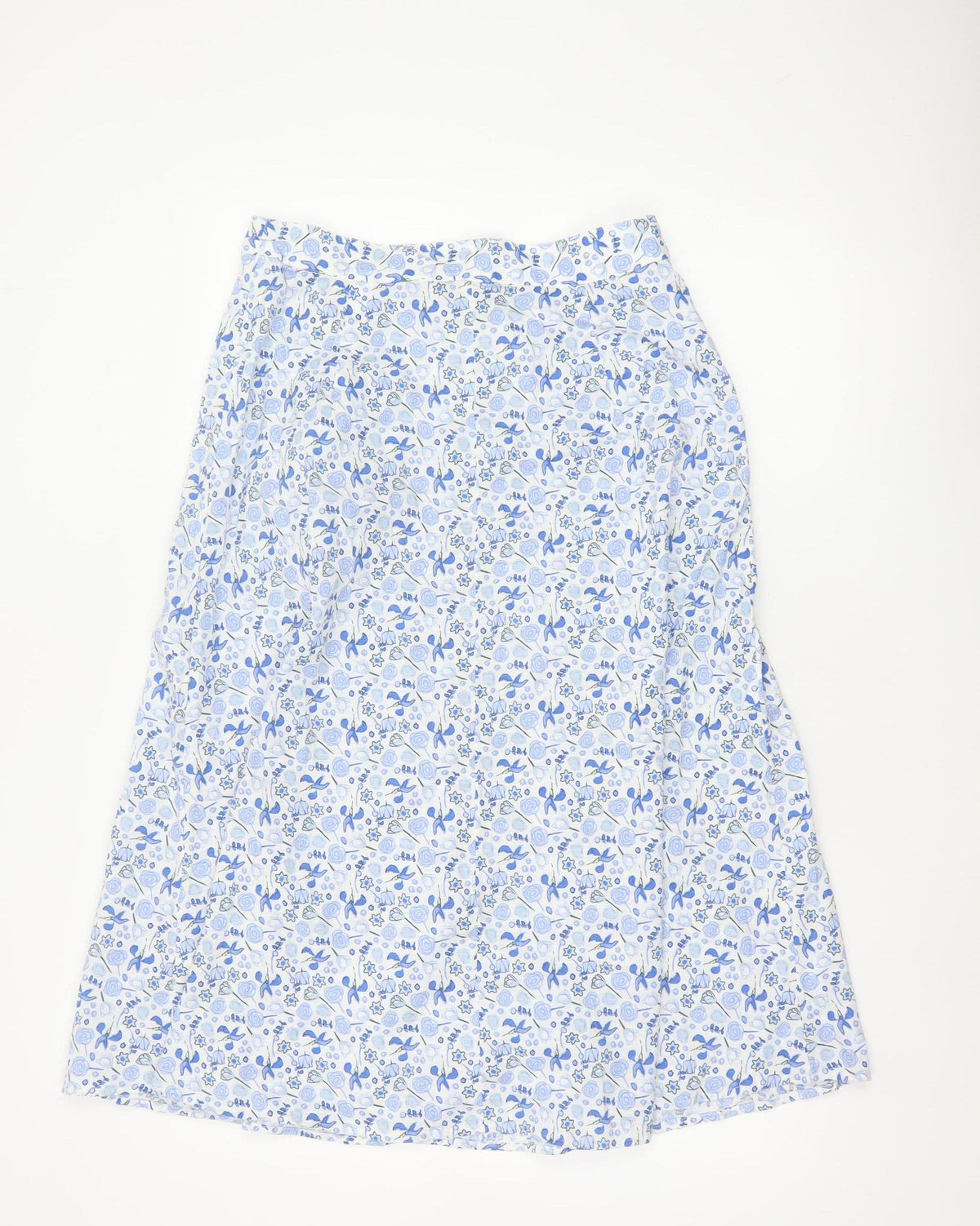 Marks & Spencer Women Blue Floral Cotton Midi A-Line Button Skirt UK 12
