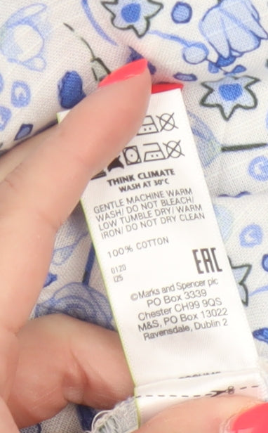 Marks & Spencer Women Blue Floral Cotton Midi A-Line Button Skirt UK 12
