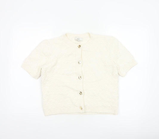 Marks and Spencer Women Ivory S Cable Knit Short Sleeve Cardigan