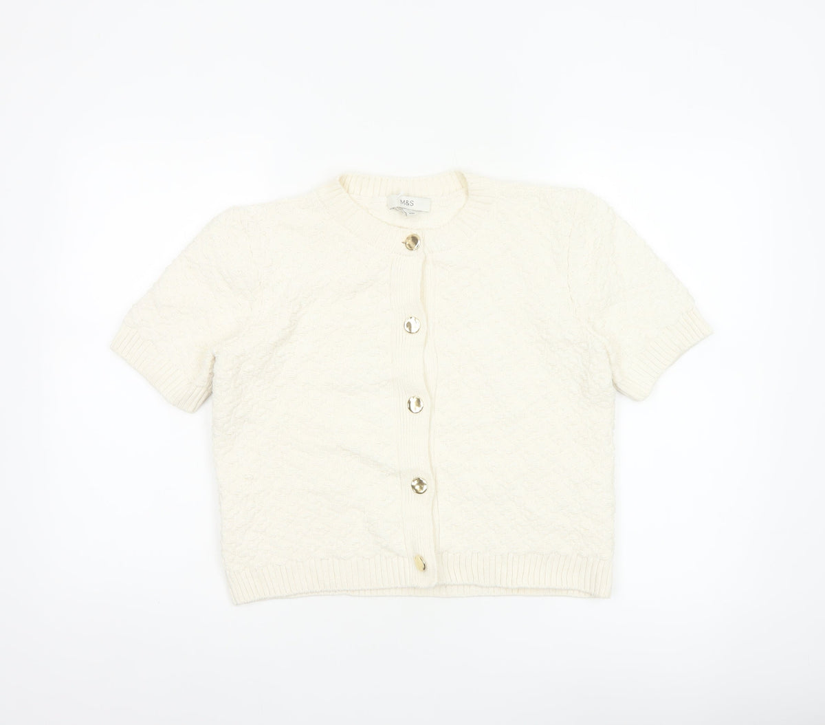 Marks and Spencer Women Ivory S Cable Knit Short Sleeve Cardigan