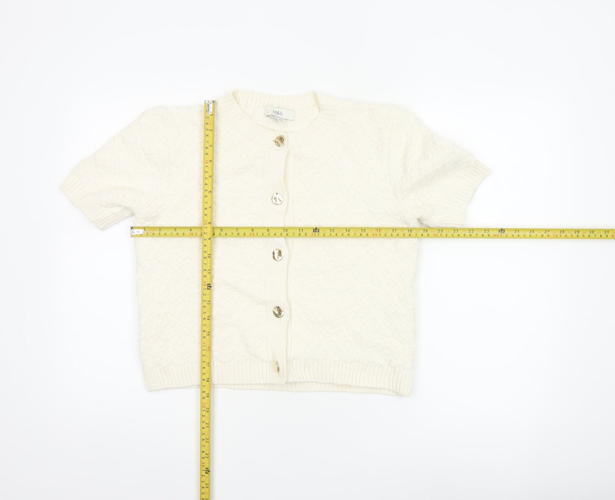 Marks and Spencer Women Ivory S Cable Knit Short Sleeve Cardigan