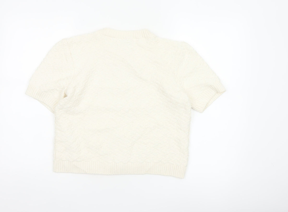 Marks and Spencer Women Ivory S Cable Knit Short Sleeve Cardigan
