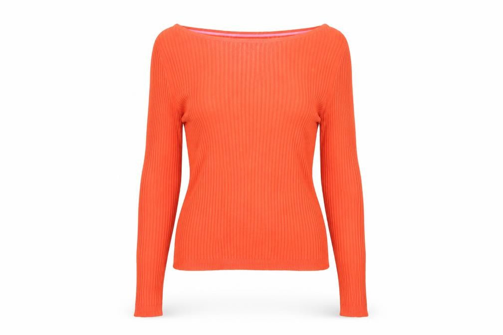 Boden Women Orange L Ribbed Boat Neck Stretch Knit Pullover Jumper