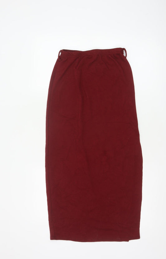 PrettyLittleThing Women Red UK 8 Long Pencil Skirt Drawstring Slit