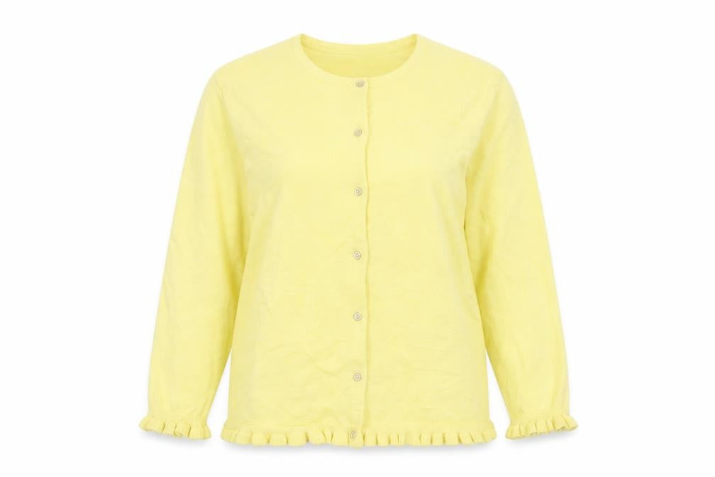 M&Co Women Yellow Size 20 Cotton Knit Ruffle Hem Cardigan