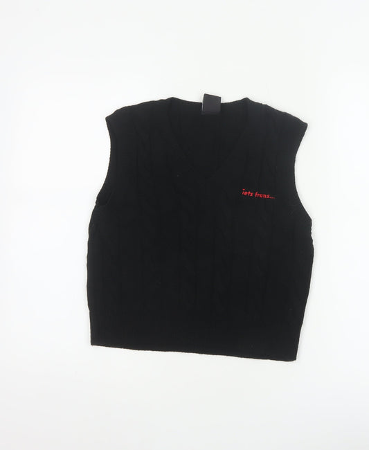 iets frans... Women Black M Cable Knit V-Neck Sleeveless Jumper Vest