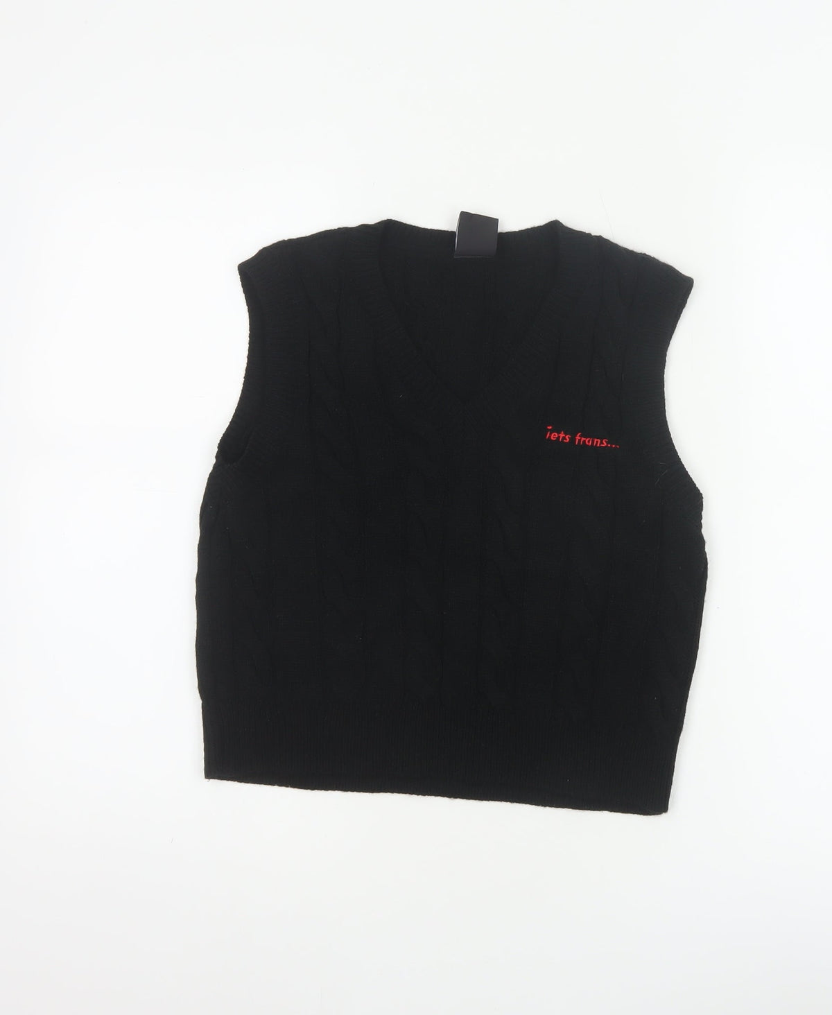 iets frans... Women Black M Cable Knit V-Neck Sleeveless Jumper Vest