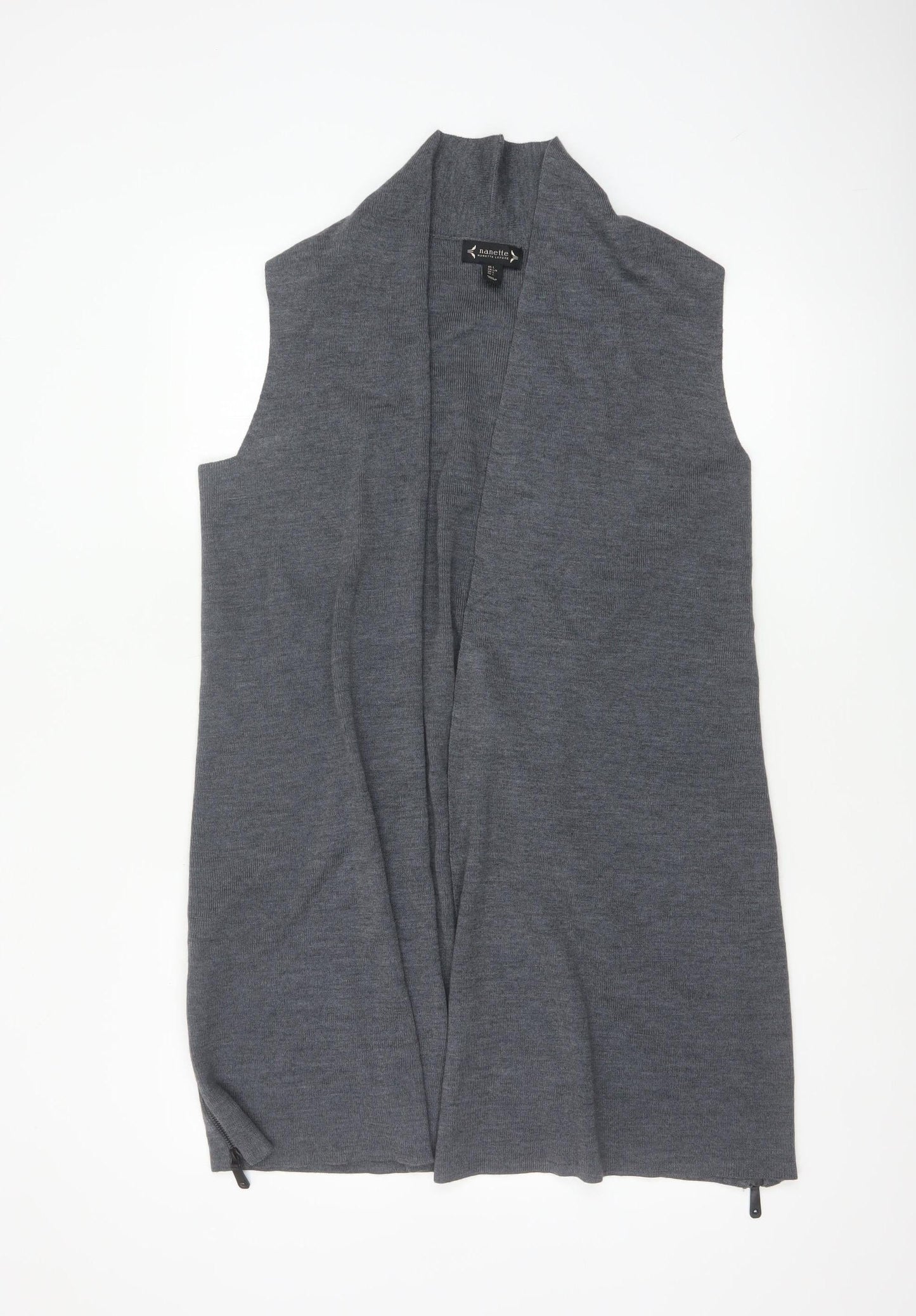 Nanette Lepore Women’s Grey L Sleeveless Open Knit Longline Cardigan