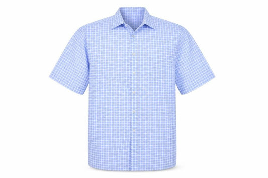 Charles Norton Men's Blue Check Short Sleeve Shirt L 41/42cm Button-Up