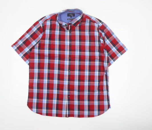 Blue Harbour Men’s Red Plaid Cotton Short Sleeve Button-Up Shirt L