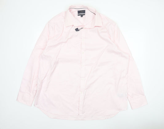Marks & Spencer Men Pink 18.5 Regular Fit Herringbone Cotton Shirt