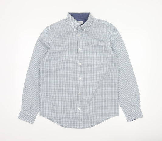 Next Men's Blue White Check S Button-Down Long Sleeve Cotton Shirt