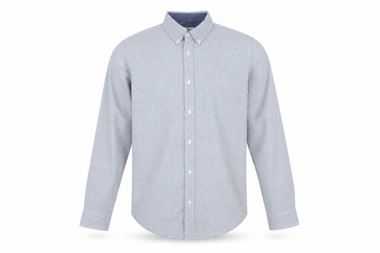Next Men's Blue White Check S Button-Down Long Sleeve Cotton Shirt