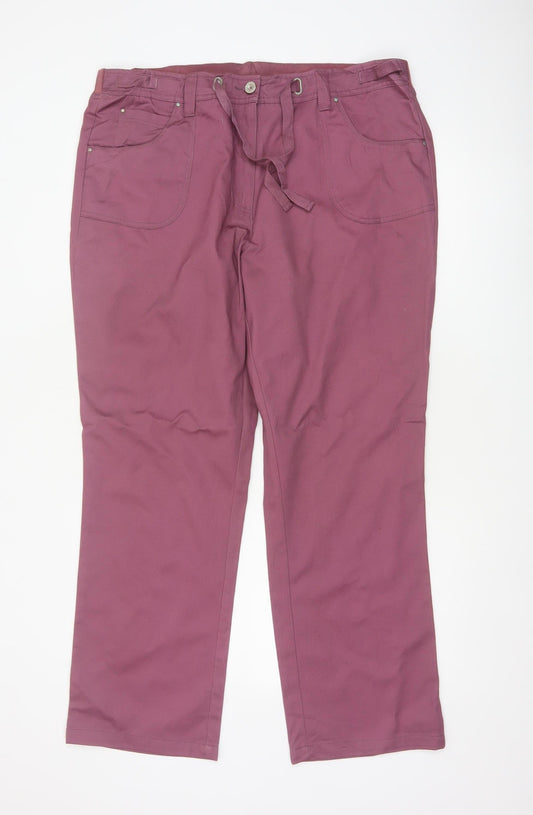 Cotton Traders Women Purple Size 18 Straight Trousers Tie Waist
