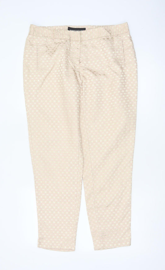 Warehouse Women’s Beige Pink Geometric Tapered Trousers UK 14