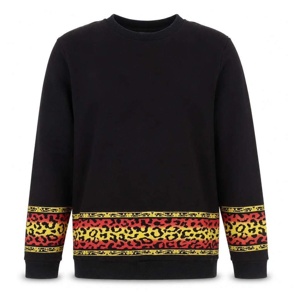 Front view of ASOS Men’s Black M Crew Neck Leopard Print Pullover Sweatshirt