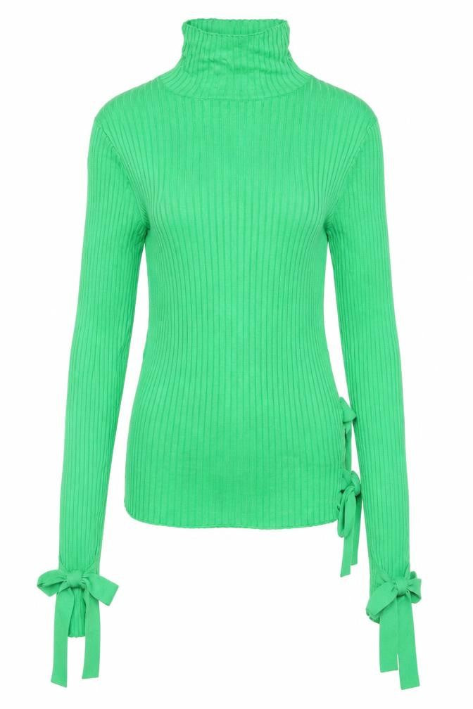H&M Women Green UK 8 Ribbed Roll Neck Tie Cuff Slim Knit Jumper