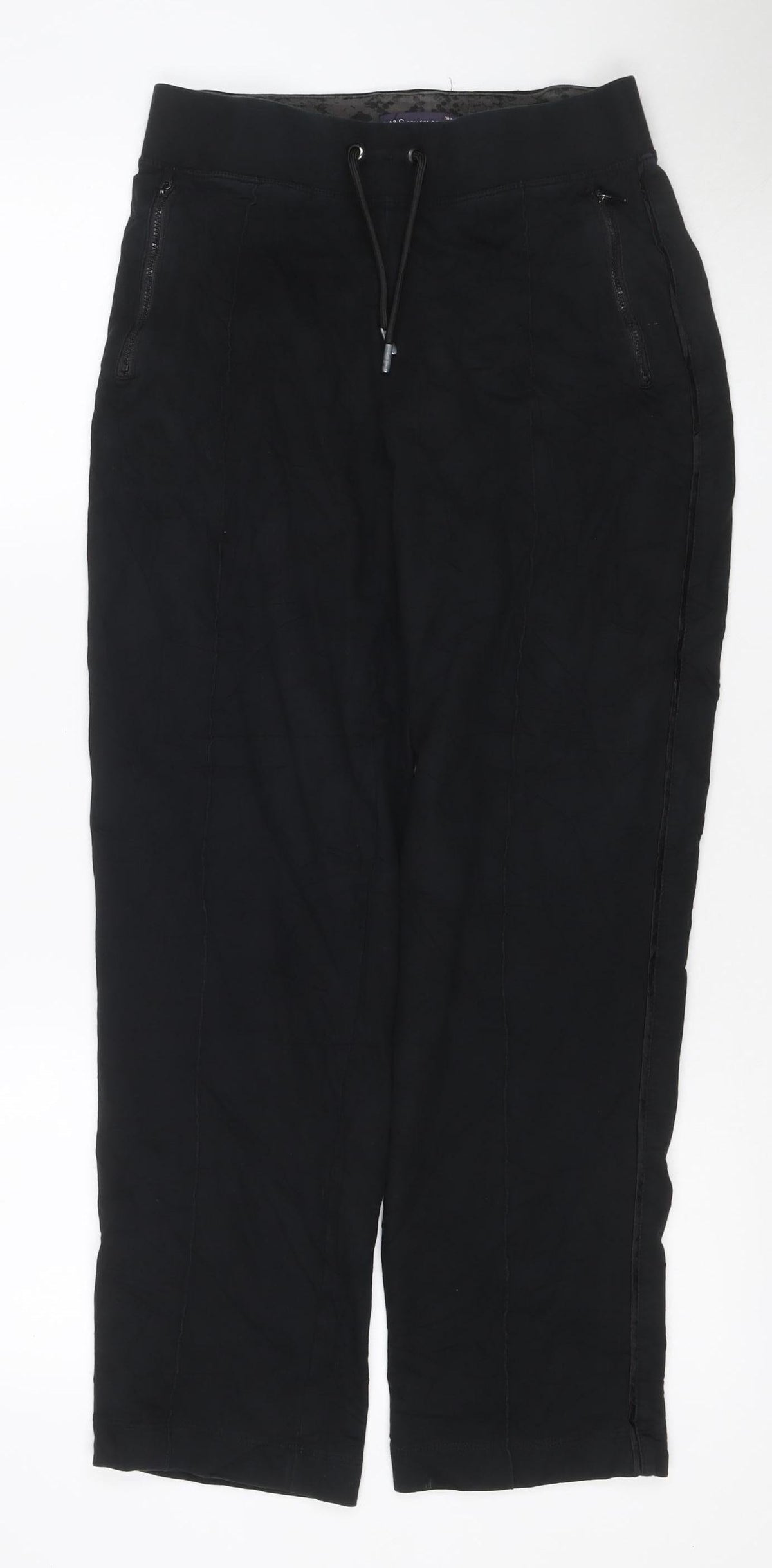 Marks & Spencer Women’s Black Size 10 Short Drawstring Zip Pocket Trousers