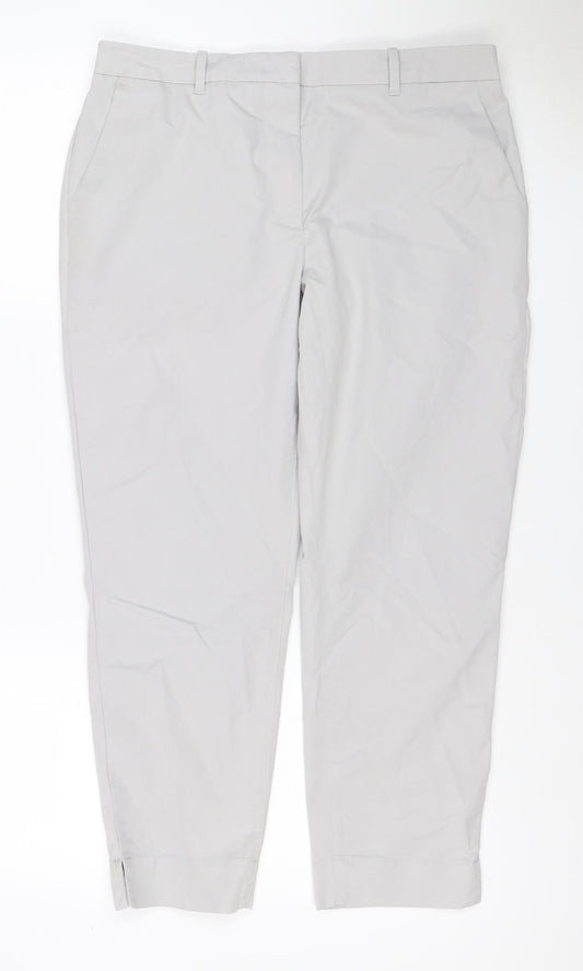 M&S Collection Women White Size 12 Straight Leg Cotton Blend Trousers