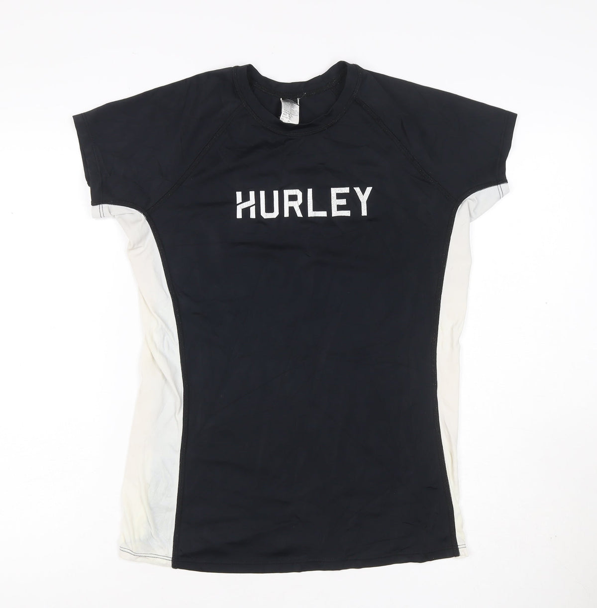 Hurley Women’s Black White UK 16 Athletic Logo T-Shirt Gym Top