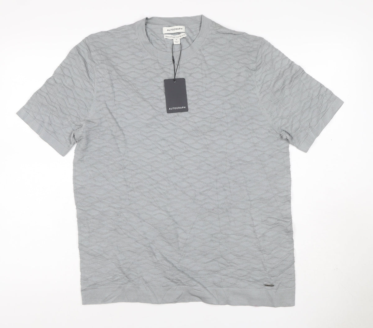 Marks & Spencer Men's Grey M Mercerised Cotton Rich Textured Knit T-Shirt