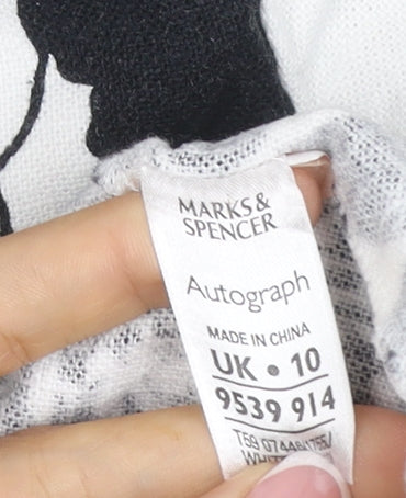 Marks & Spencer Women White Black Floral Linen Blend Blazer UK 10