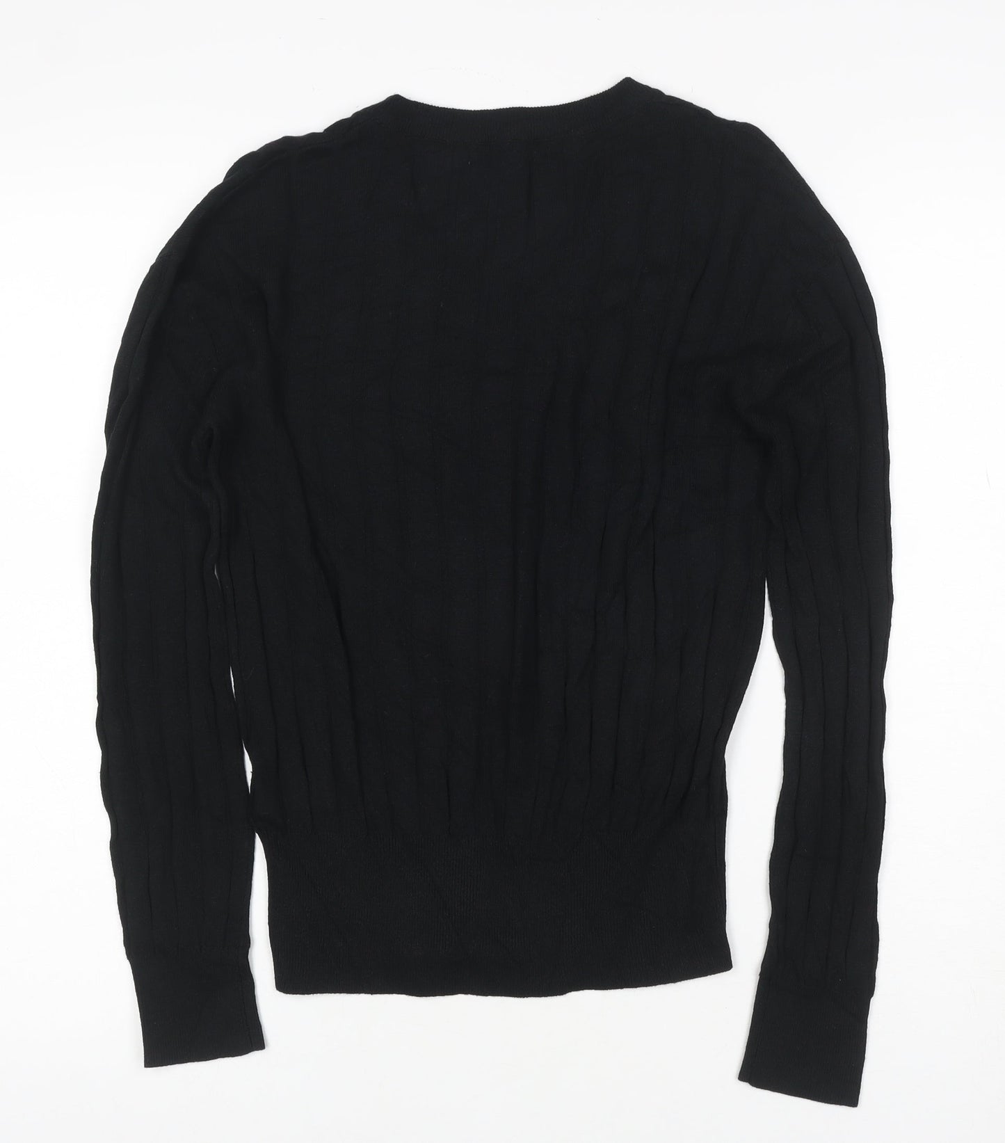 Marks and Spencer Women's Black S V-Neck Ribbed Knit Pullover Jumper