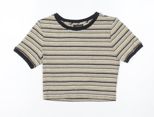 Topshop Women Gold Black Stripe Jersey T-Shirt UK 6 Short Sleeve