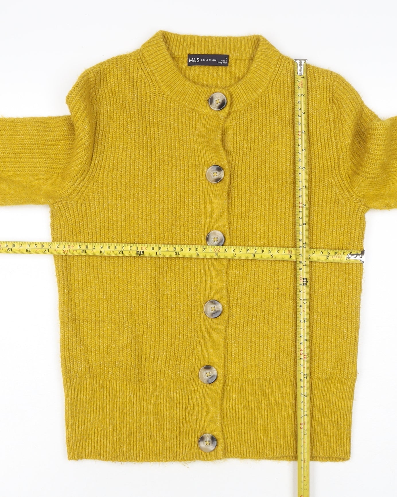 Marks and Spencer Women Yellow UK 8 Button Cardigan Rib Knit Wool Blend