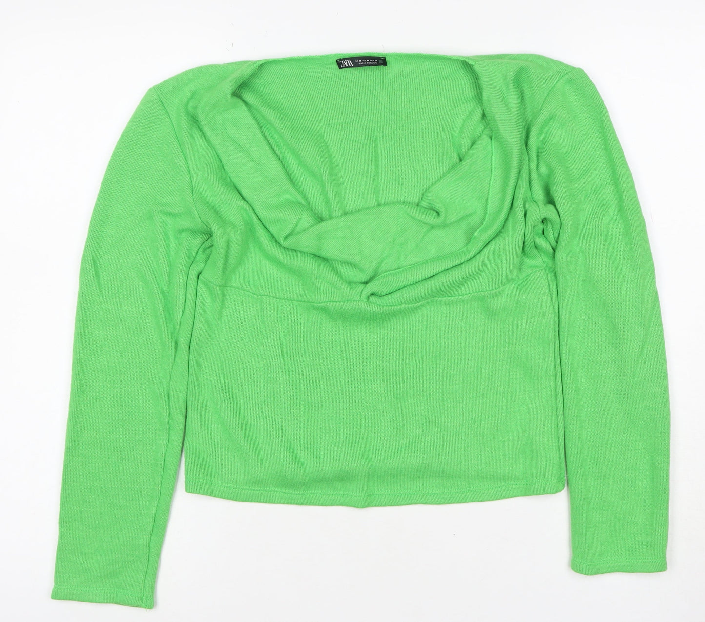 Zara Women Green M Lightweight Open Cowl Neck Knit Cardigan