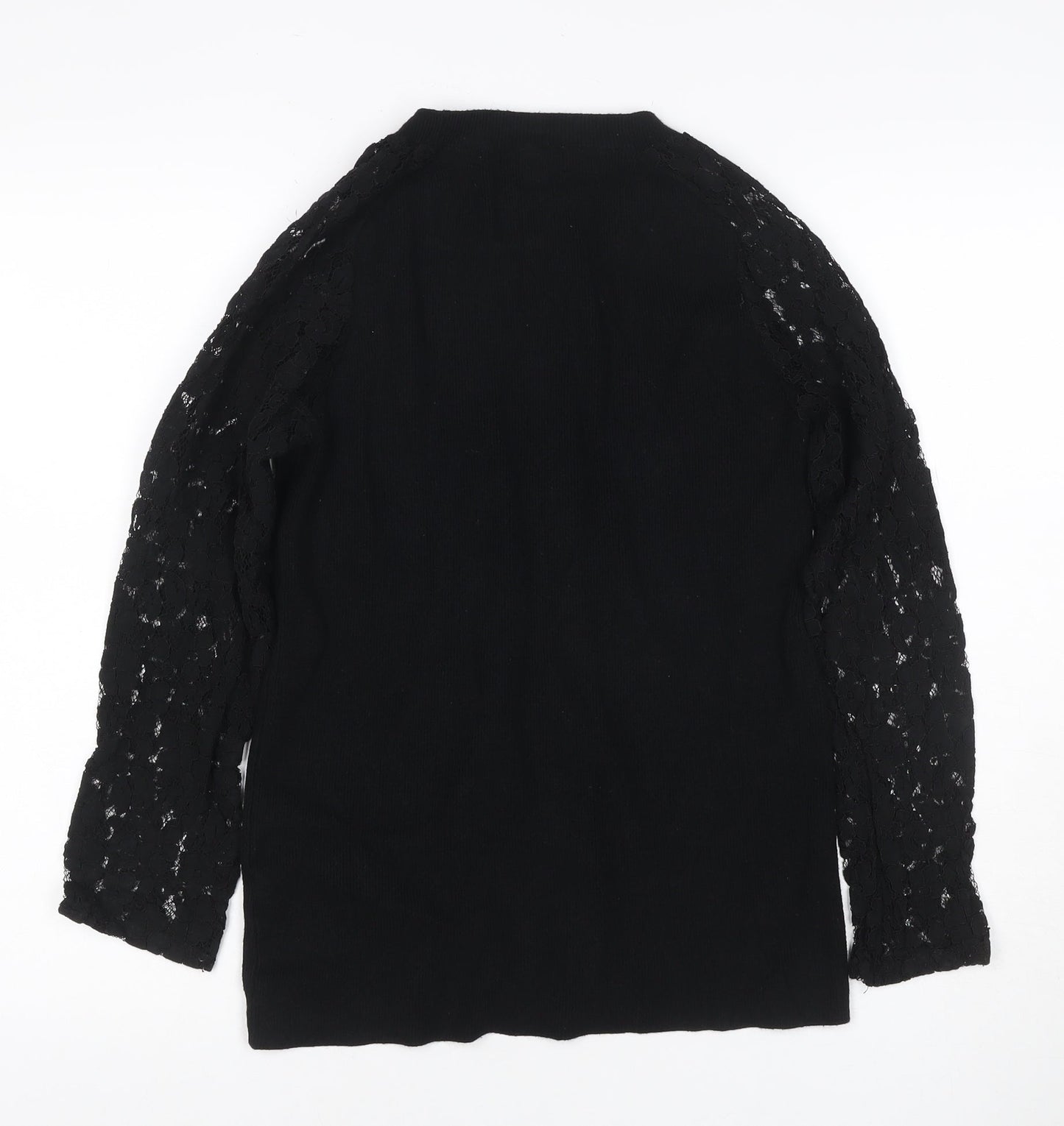Apricot Women’s Black UK 14 Lace Sleeve Mock Neck Knit Tunic Jumper