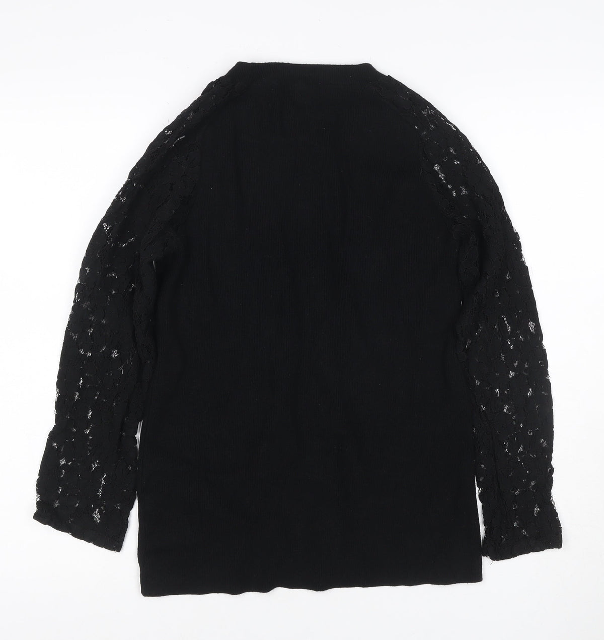 Apricot Women’s Black UK 14 Lace Sleeve Mock Neck Knit Tunic Jumper